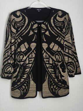 MISOOK Geometric Print Black & Cream Open Knit Cardigan S